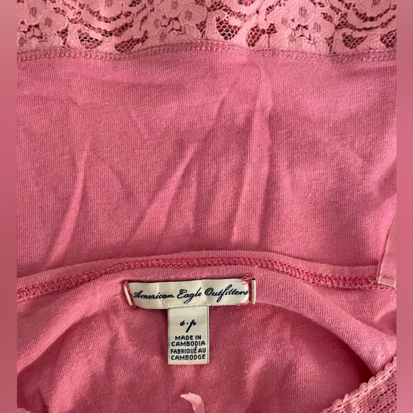 Pink American Eagle Adjustable Strap Tank Top with lace bottom. Size Small. - Picture 4 of 4